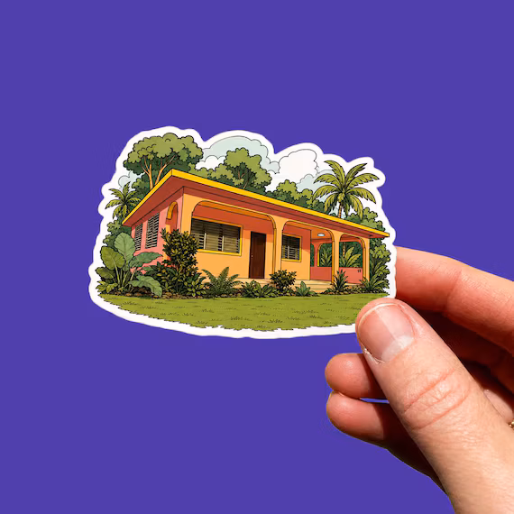 Bad Bunny Casita Inspired Sticker, Puerto Rico House Vinyl Decal, Caribbean Home Illustration, Boricua Fan Art Gift