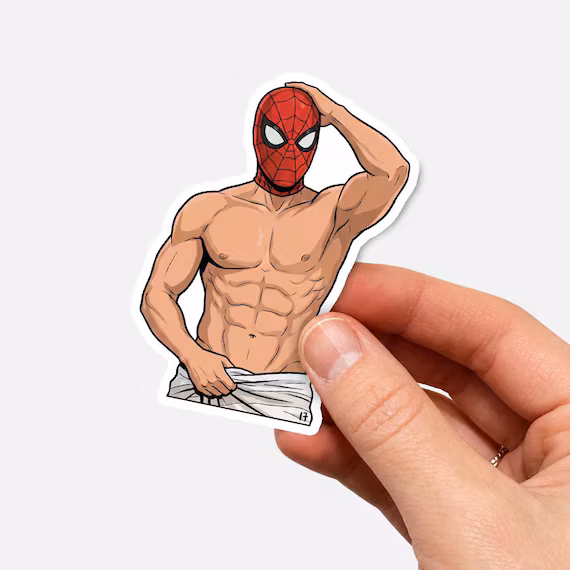 Funny Masked Superhero Towel Sticker, Shirtless Comic Hero Vinyl Decal, Waterproof Laptop Water Bottle Car Sticker, Brand new Day