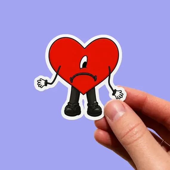 Bad Bunny Inspired Heart Sticker, Sad Heart Vinyl Decal, Puerto Rico Fan Art, Cute Laptop Water Bottle Sticker